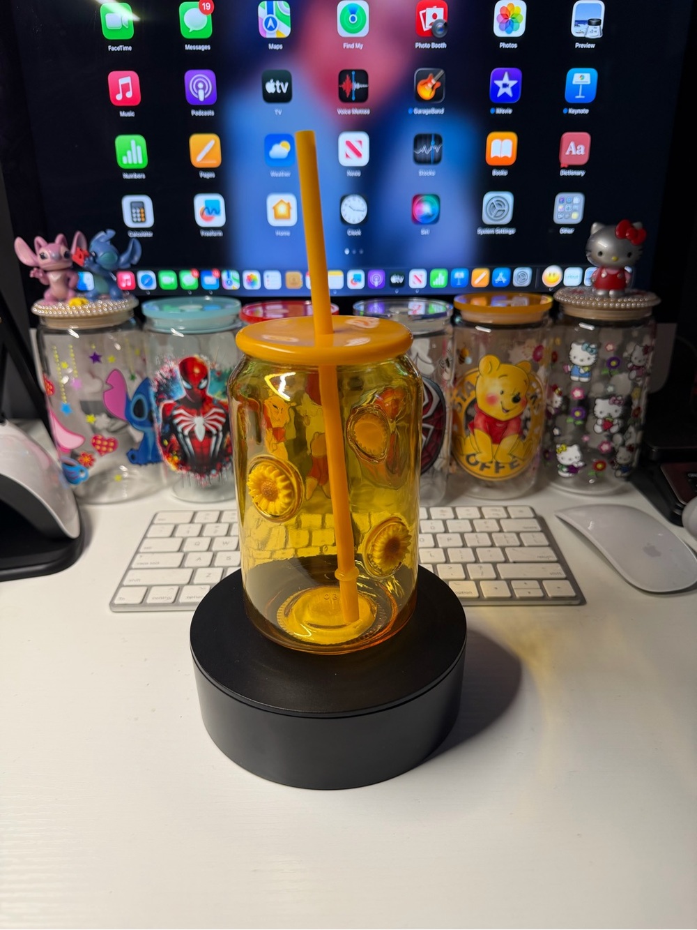 Yellow Sunflower Glass Tumbler With Straw
